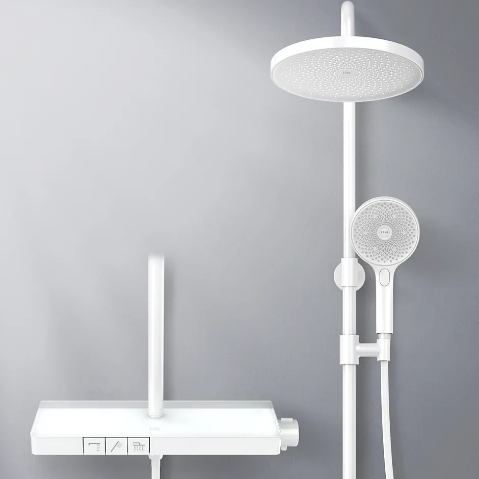 EMKE Colonne de Douche avec douche theramostat à Grande douche de tête et douchette multimode, Cercle, blanc* Colonne De Douche Thermostatique