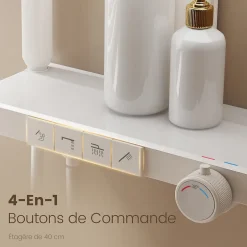EMKE Colonne de douche avec thermostat Télécommande Douche pluie étagère en verre avec des enfants porte douchette blanc