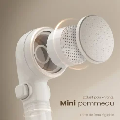 EMKE Colonne de douche avec thermostat Télécommande Douche pluie étagère en verre avec des enfants porte douchette blanc