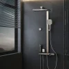 EMKE Colonne de douche avec thermostat Télécommande Douche pluie étagère en verre avec des enfants porte douchette anthracite* Colonne De Douche Thermostatique