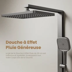 EMKE Colonne de douche avec thermostat Télécommande Douche pluie étagère en verre avec des enfants porte douchette anthracite* Colonne De Douche Thermostatique