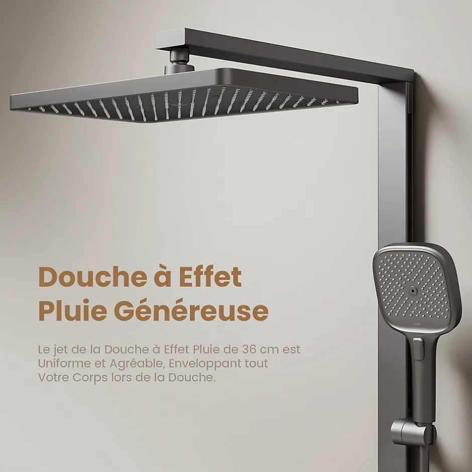 EMKE Colonne de douche avec thermostat Télécommande Douche pluie étagère en verre avec des enfants porte douchette anthracite* Colonne De Douche Thermostatique