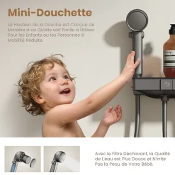 EMKE Colonne de douche avec thermostat Télécommande Douche pluie étagère en verre avec des enfants porte douchette anthracite* Colonne De Douche Thermostatique