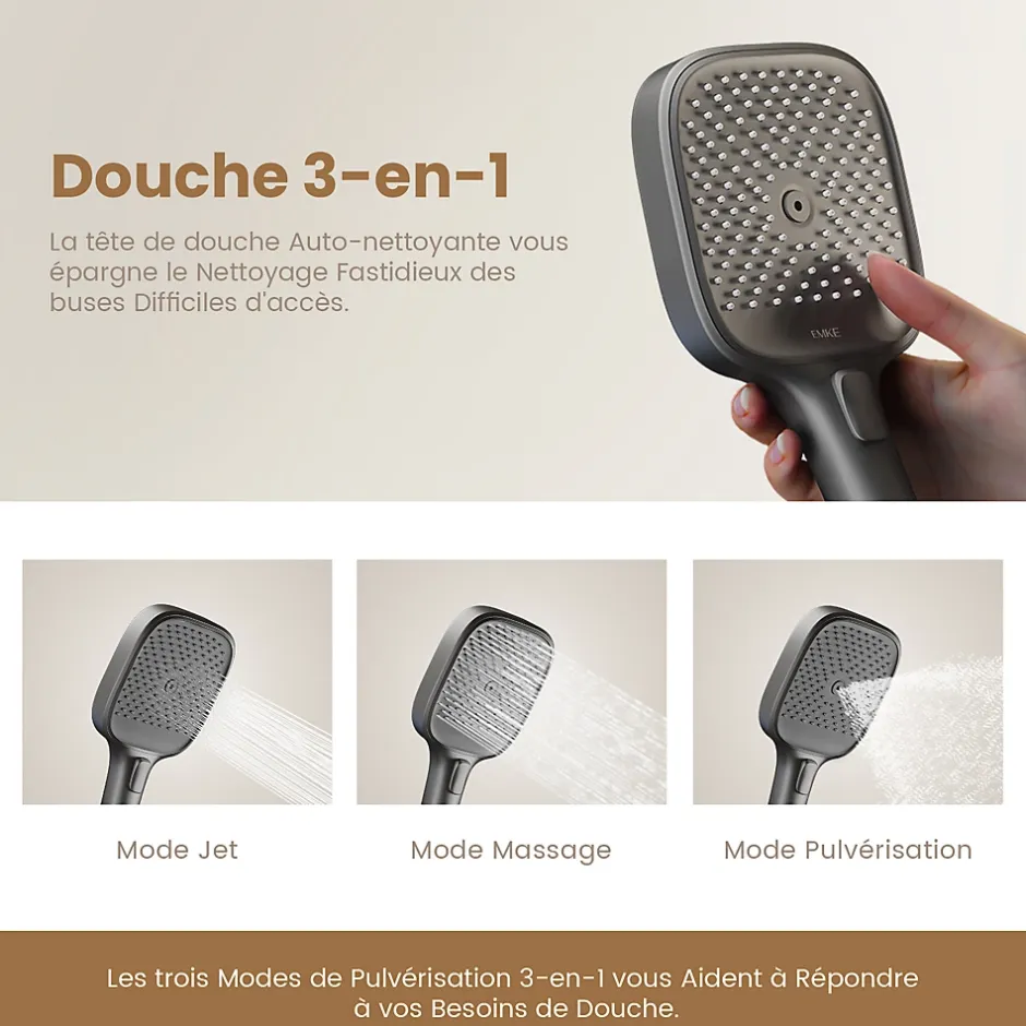 EMKE Colonne de douche avec thermostat Télécommande Douche pluie étagère en verre avec des enfants porte douchette anthracite* Colonne De Douche Thermostatique