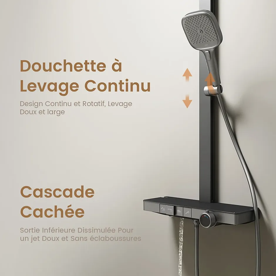 EMKE Colonne de douche avec thermostat Télécommande Douche pluie étagère en verre avec des enfants porte douchette anthracite* Colonne De Douche Thermostatique