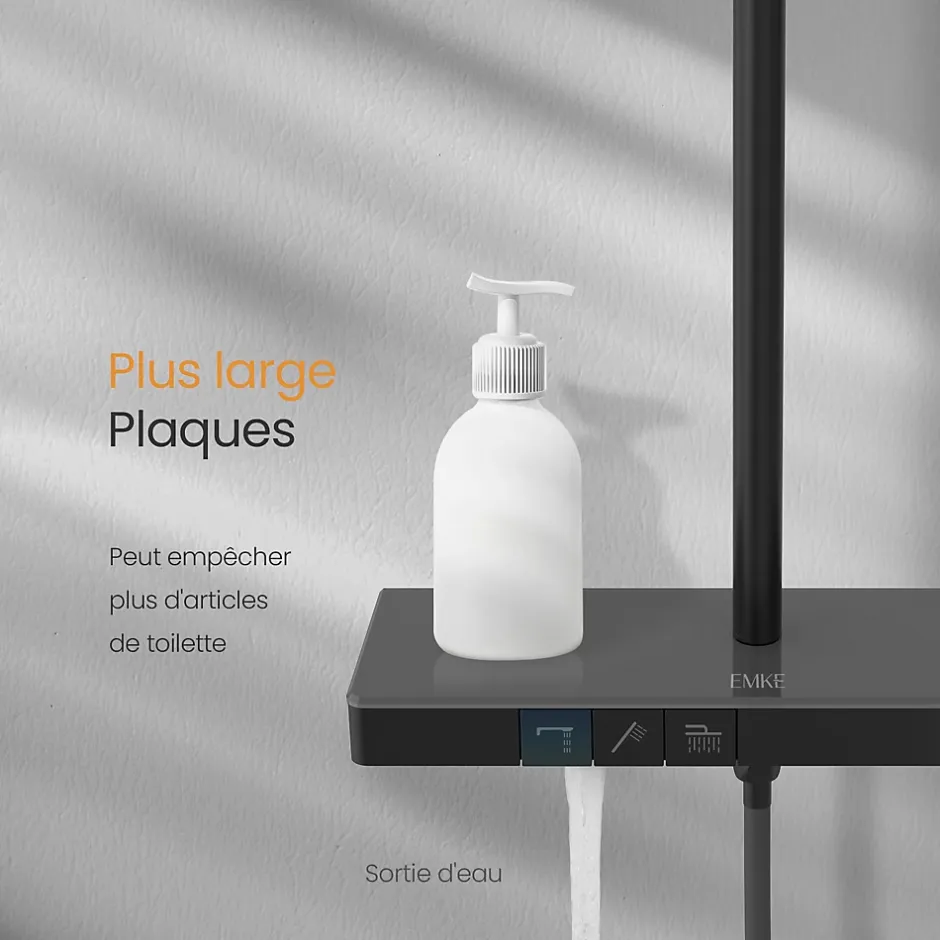 EMKE Colonne de Douche avec douche theramostat à Grande douche de tête et douchette multimode, Cercle, noir* Colonne De Douche Thermostatique