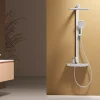 EMKE Colonne de douche thermostatique, pluie 36x24 cm, douchette 4 jets, débit réglable, barre et flexible inclus, blanc* Colonne De Douche Thermostatique