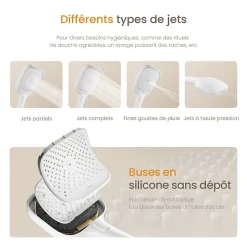 EMKE Colonne de douche thermostatique, pluie 36x24 cm, douchette 4 jets, débit réglable, barre et flexible inclus, blanc* Colonne De Douche Thermostatique