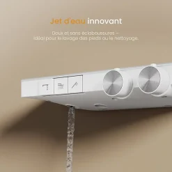 EMKE Colonne de douche thermostatique, pluie 36x24 cm, douchette 4 jets, débit réglable, barre et flexible inclus, blanc* Colonne De Douche Thermostatique