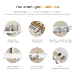 EMKE Colonne de douche thermostatique, pluie 36x24 cm, douchette 4 jets, débit réglable, barre et flexible inclus, blanc* Colonne De Douche Thermostatique