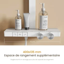 EMKE Colonne de douche thermostatique, pluie 36x24 cm, douchette 4 jets, débit réglable, barre et flexible inclus, blanc* Colonne De Douche Thermostatique
