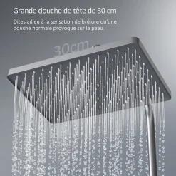 EMKE Colonne de douche Thermostat avec étagères en verre, 3 types de jets, douche à effet pluie, Anthracite* Colonne De Douche Thermostatique