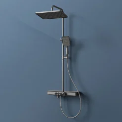 EMKE Colonne de douche Thermostat,étagères en verre, 3 types de jets, douche à effet pluie, anthracite