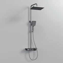 EMKE Colonne de douche thermostat, douchette à 3 puissances de jet, jet cascade, set de douche avec étagère en verre, anthracite* Colonne De Douche Thermostatique