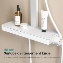 EMKE Colonne de douche thermostatique, plaque pluie 40 cm, douchette 4 jets, barre et robinetterie, blanc mat* Colonne De Douche Thermostatique