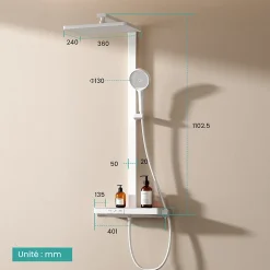 EMKE Colonne de douche thermostatique, plaque pluie 40 cm, douchette 4 jets, barre et robinetterie, blanc mat* Colonne De Douche Thermostatique