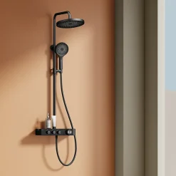 EMKE Colonne de douche Thermostat Noir - Effet pluie 26 cm, Douchette 3 jets, Régulation innovante du débit, Système de douche* Colonne De Douche Thermostatique