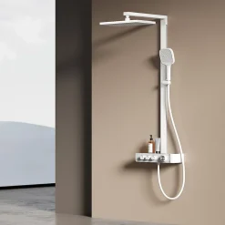EMKE Colonne de Douche Thermostat, Pommeau Pluie 36x24 cm, Douchette 3 Jets, Blanc* Colonne De Douche Thermostatique