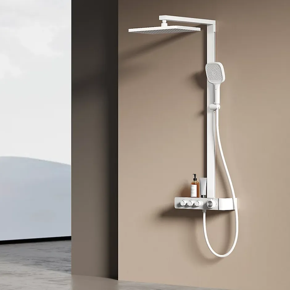 EMKE Colonne de Douche Thermostat, Pommeau Pluie 36x24 cm, Douchette 3 Jets, Blanc* Colonne De Douche Thermostatique