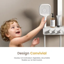 EMKE Colonne de Douche Thermostat, Pommeau Pluie 36x24 cm, Douchette 3 Jets, Blanc* Colonne De Douche Thermostatique