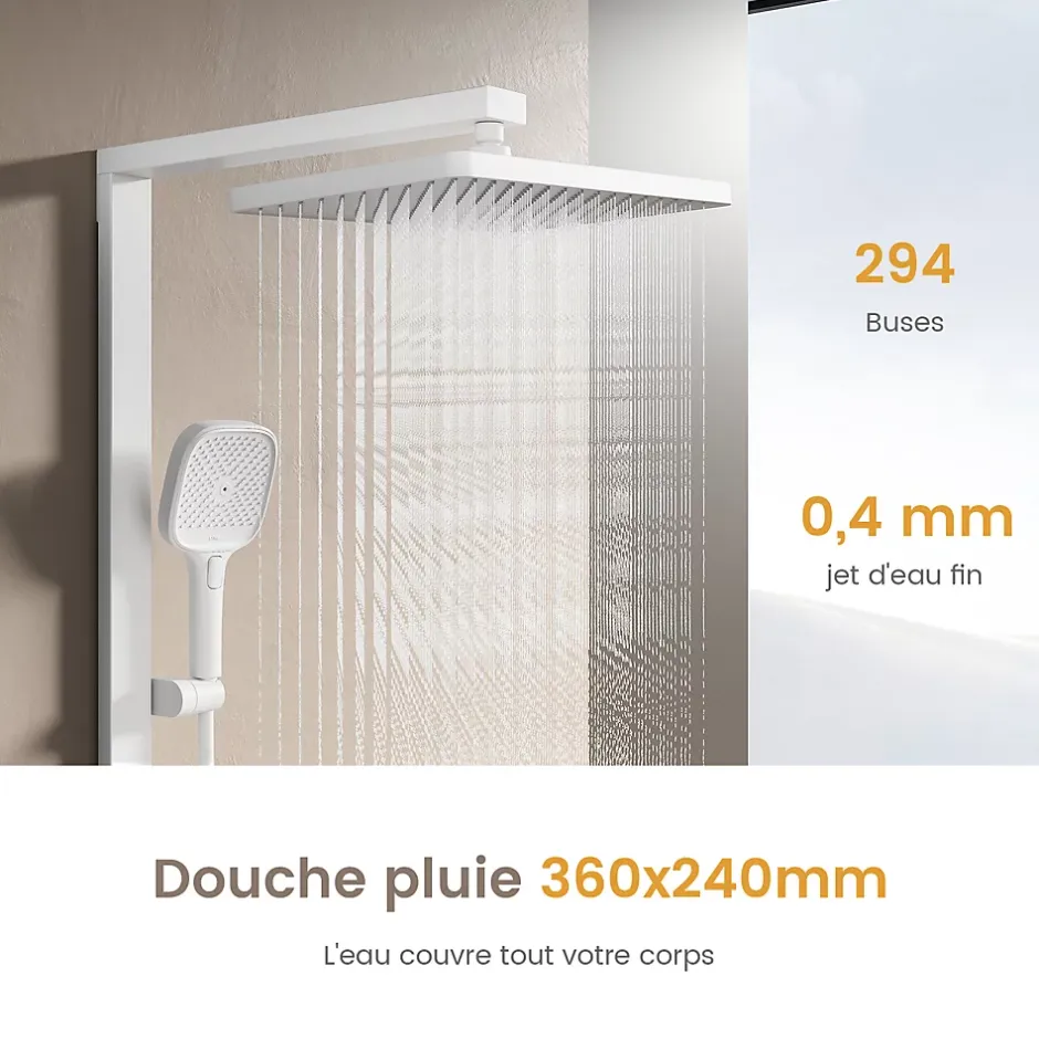EMKE Colonne de Douche Thermostat, Pommeau Pluie 36x24 cm, Douchette 3 Jets, Blanc* Colonne De Douche Thermostatique