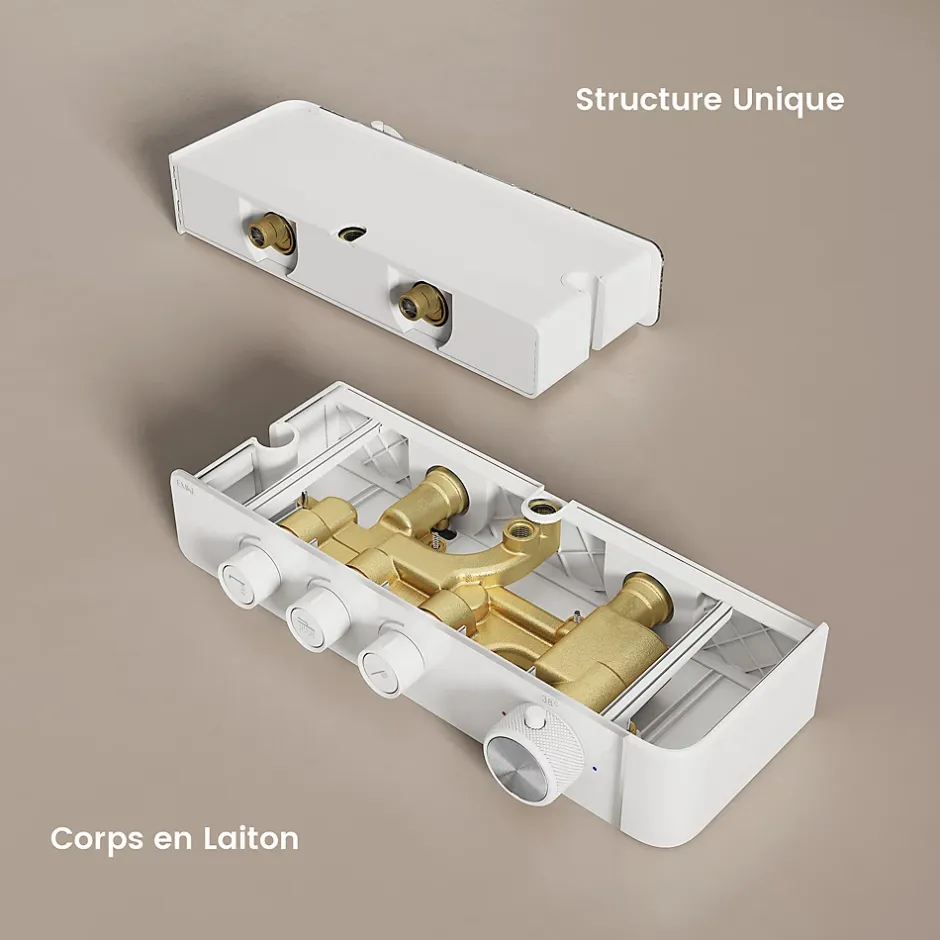 EMKE Colonne de Douche Thermostat, Pommeau Pluie 36x24 cm, Douchette 3 Jets, Blanc* Colonne De Douche Thermostatique