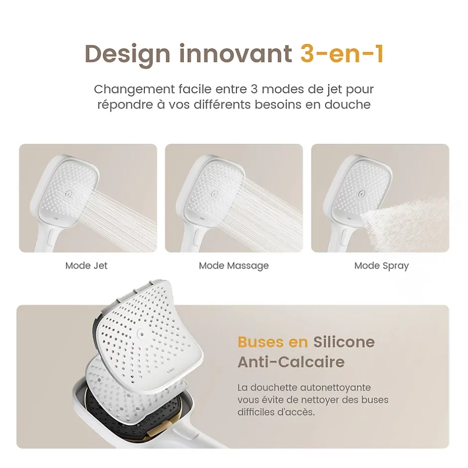EMKE Colonne de Douche Thermostat, Pommeau Pluie 36x24 cm, Douchette 3 Jets, Blanc* Colonne De Douche Thermostatique