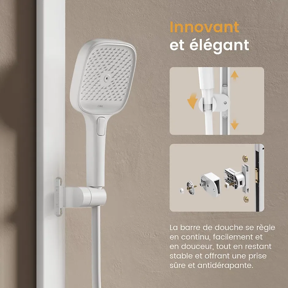 EMKE Colonne de Douche Thermostat, Pommeau Pluie 36x24 cm, Douchette 3 Jets, Blanc* Colonne De Douche Thermostatique