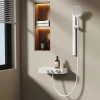 EMKE Colonne de Douche Thermostatique, Débit d'Eau Ajustable, Douchette 3 Fonctions, Kit de Douche, Blanc