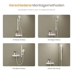 EMKE Colonne de Douche Thermostatique, Débit d'Eau Ajustable, Douchette 3 Fonctions, Kit de Douche, Blanc