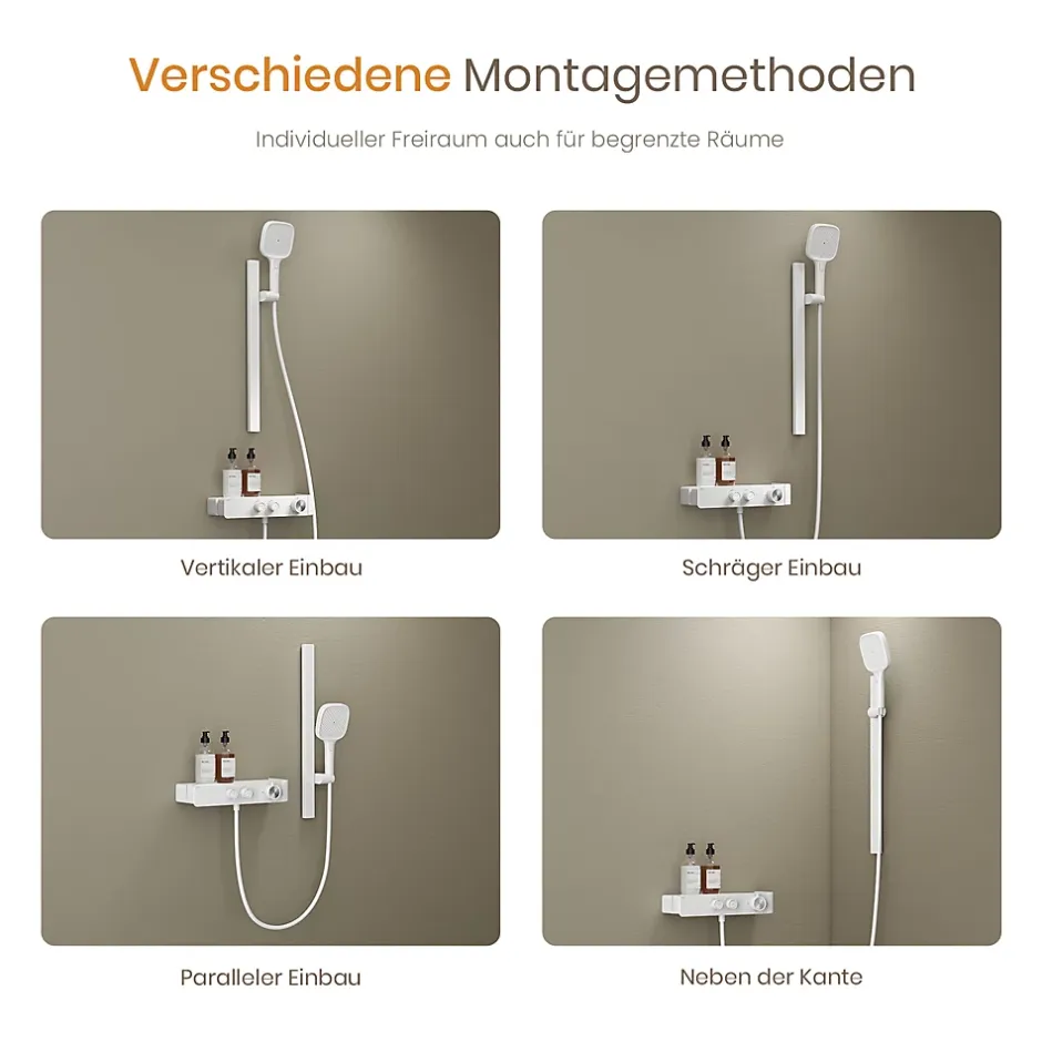 EMKE Colonne de Douche Thermostatique, Débit d'Eau Ajustable, Douchette 3 Fonctions, Kit de Douche, Blanc