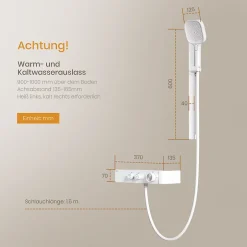 EMKE Colonne de Douche Thermostatique, Débit d'Eau Ajustable, Douchette 3 Fonctions, Kit de Douche, Blanc