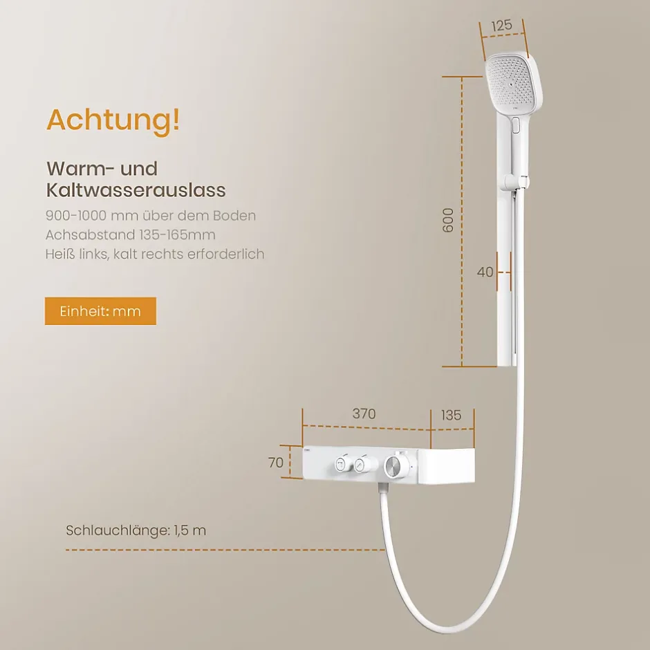 EMKE Colonne de Douche Thermostatique, Débit d'Eau Ajustable, Douchette 3 Fonctions, Kit de Douche, Blanc