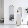 EMKE Grand miroir intégral avec cadre en aluminium doré, 140 x 40 cm, sur pied ou mural