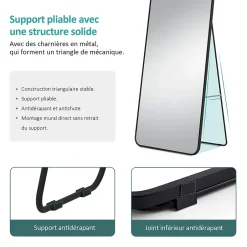 EMKE Grand miroir intégral avec cadre en aluminium noir, 160 x 60 cm, sur pied ou mural* Miroir Simple