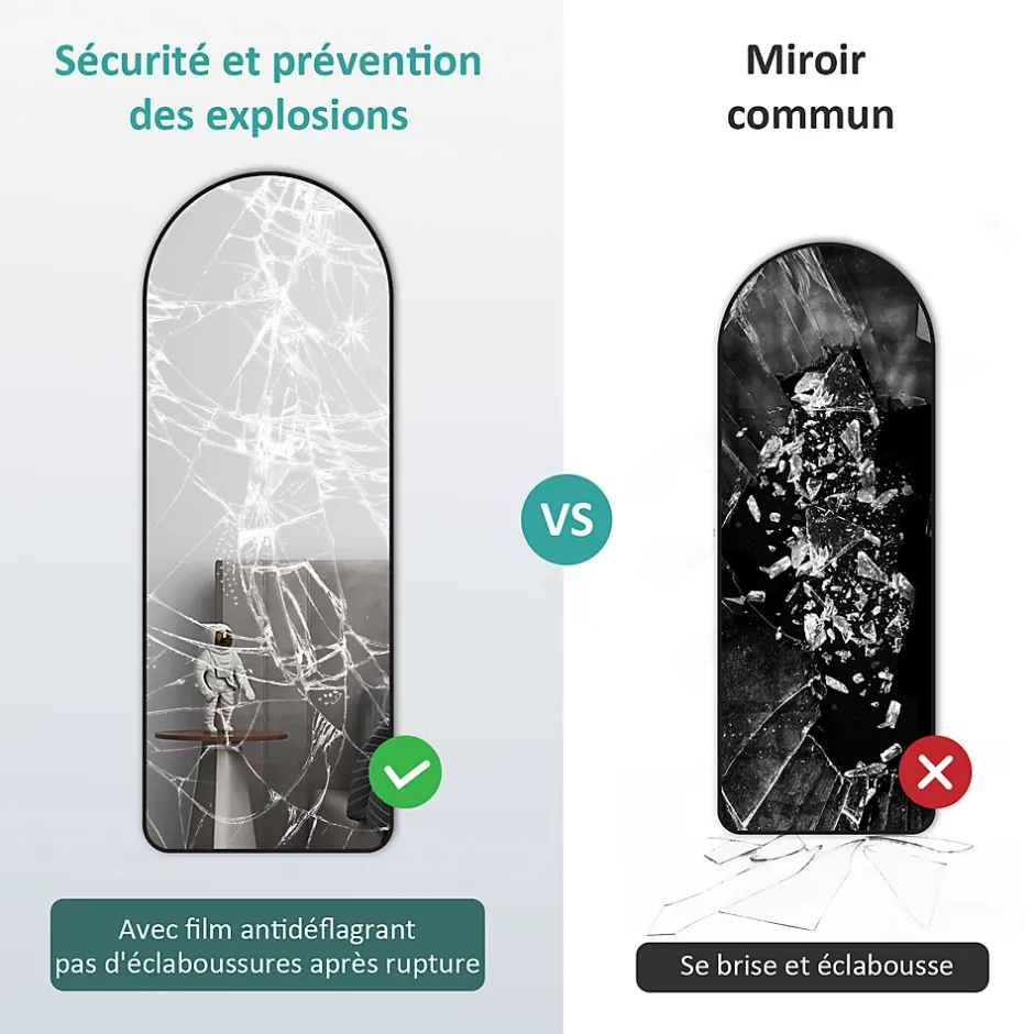 EMKE Grand miroir intégral avec cadre en aluminium noir, 160 x 60 cm, sur pied ou mural* Miroir Simple