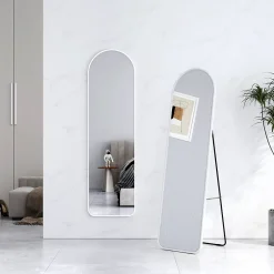 EMKE Grand miroir intégral avec cadre en aluminium blanc, 140 x 40 cm, sur pied ou mural* Miroir Simple
