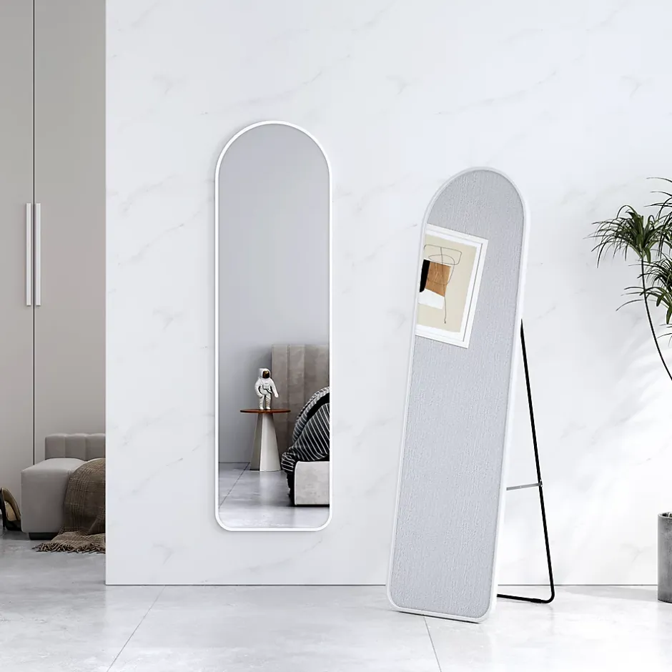 EMKE Grand miroir intégral avec cadre en aluminium blanc, 140 x 40 cm, sur pied ou mural* Miroir Simple