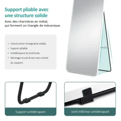 EMKE Grand miroir intégral avec cadre en aluminium blanc, 140 x 40 cm, sur pied ou mural* Miroir Simple
