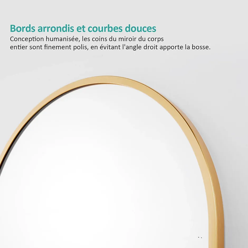 EMKE Grand miroir intégral avec cadre en aluminium doré, 147 x 45 cm, sur pied ou mural