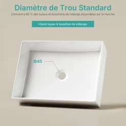 EMKE Lavabo en Céramique Blanc 510x370x110 mm, Vasque Carrée, Posable