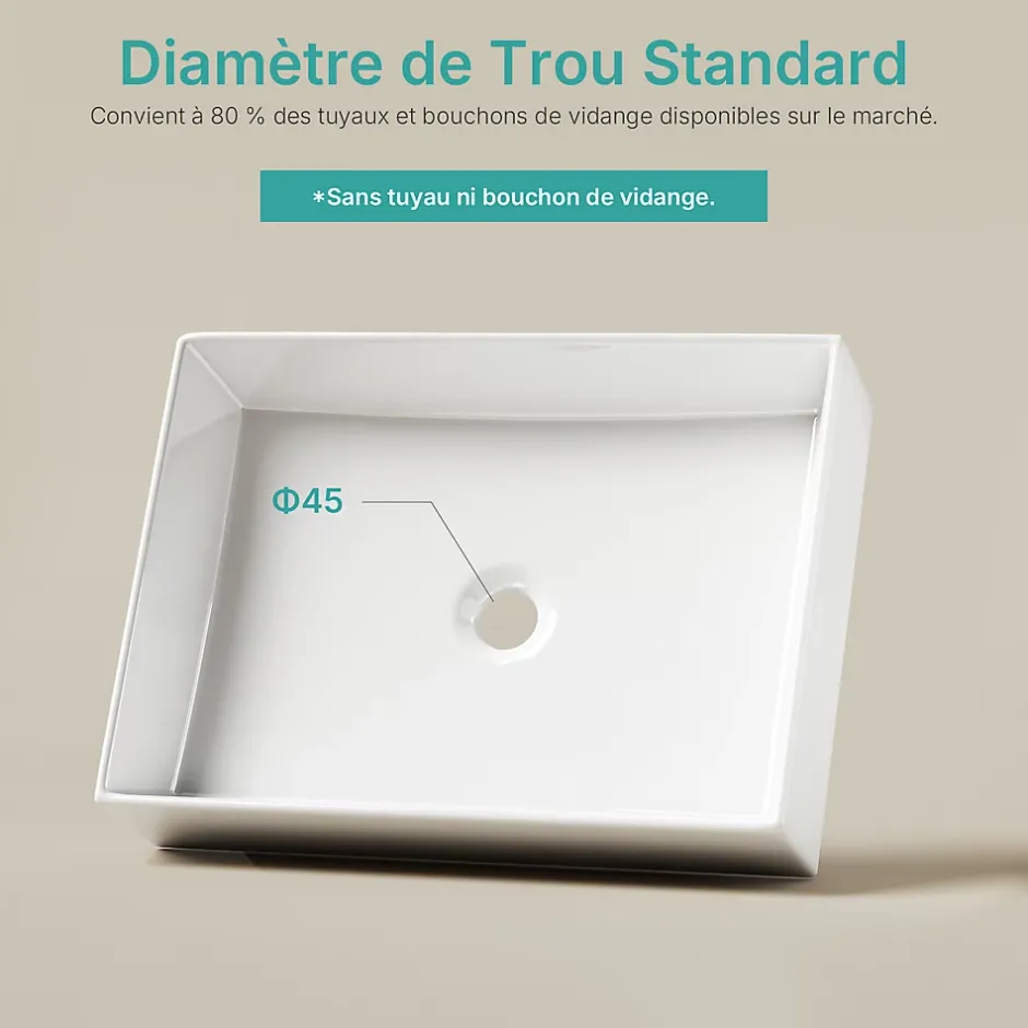EMKE Lavabo en Céramique Blanc 510x370x110 mm, Vasque Carrée, Posable