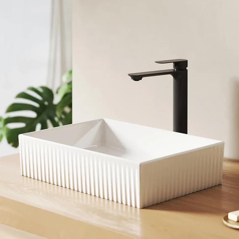 EMKE Lavabo en Céramique Blanche 45x32x11 cm, Vasque à Poser Rectangulaire* Vasque À Poser