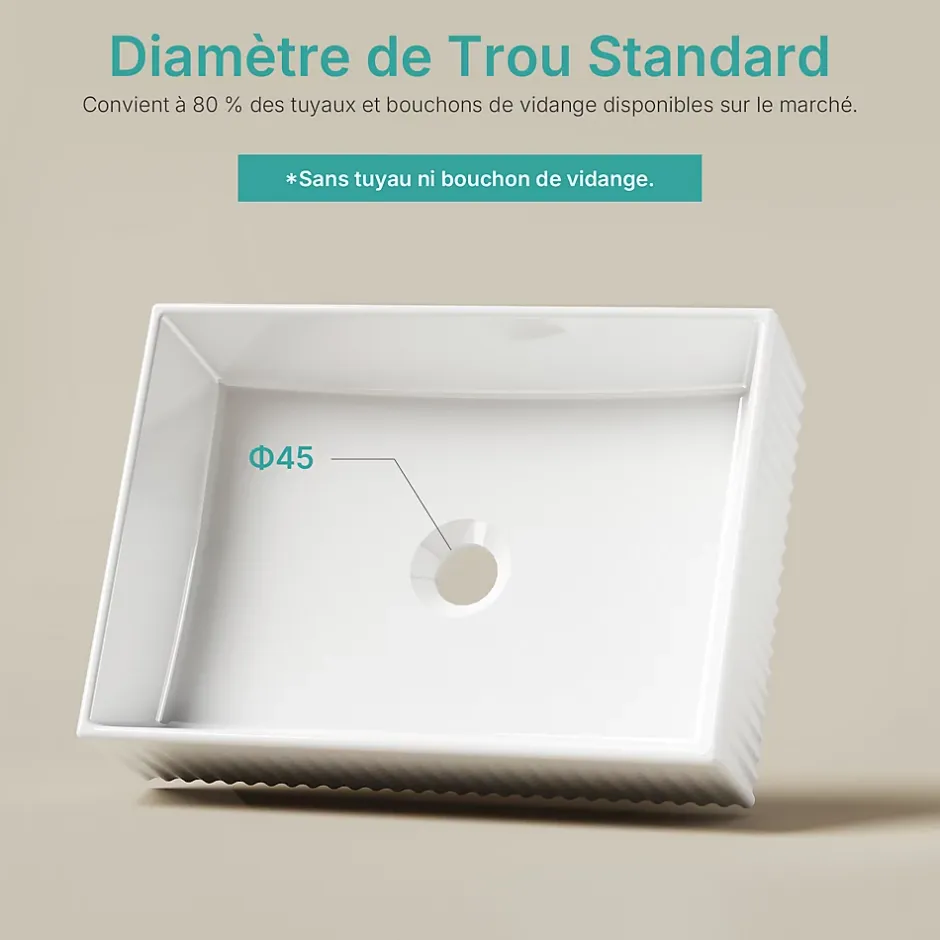 EMKE Lavabo en Céramique Blanche 45x32x11 cm, Vasque à Poser Rectangulaire* Vasque À Poser
