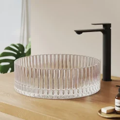 EMKE Lavabo en Verre Trempé Rond à Poser 400x400x120 mm, Vasque Salle de Bain, Irisé* Vasque À Poser