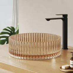 EMKE Lavabo en Verre Trempé Rond à Poser 400x400x120 mm, Vasque Salle de Bain, Rose Gold* Vasque À Poser