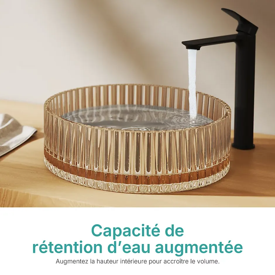 EMKE Lavabo en Verre Trempé Rond à Poser 400x400x120 mm, Vasque Salle de Bain, Rose Gold* Vasque À Poser