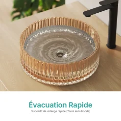 EMKE Lavabo en Verre Trempé Rond à Poser 400x400x120 mm, Vasque Salle de Bain, Rose Gold* Vasque À Poser