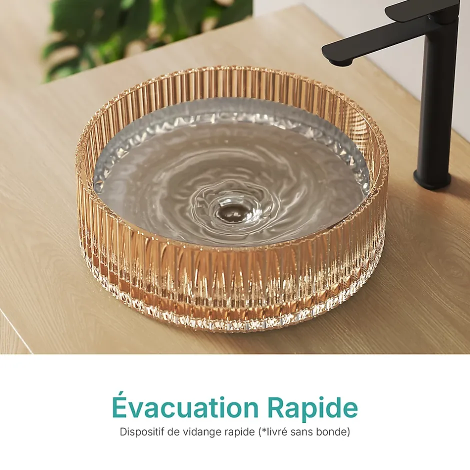 EMKE Lavabo en Verre Trempé Rond à Poser 400x400x120 mm, Vasque Salle de Bain, Rose Gold* Vasque À Poser