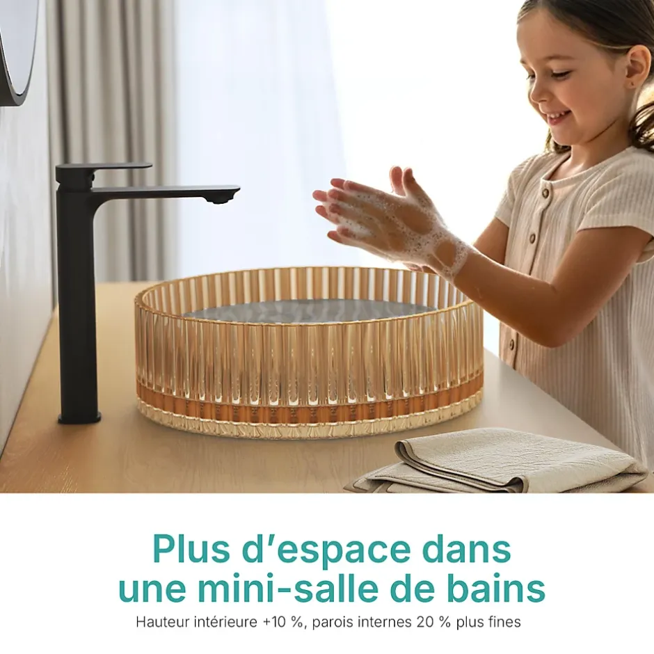 EMKE Lavabo en Verre Trempé Rond à Poser 400x400x120 mm, Vasque Salle de Bain, Rose Gold* Vasque À Poser